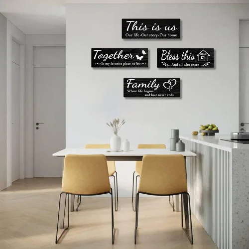Vista 6 de 4 letreros de decoración de pared para el hogar, IDATOO decoraciones colgantes de madera rústica para sala de estar con frases THIS IS