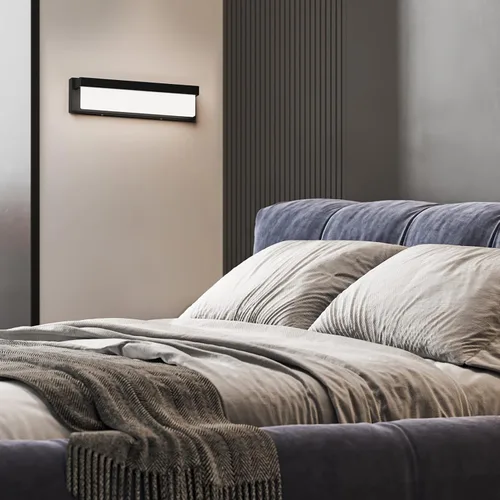 Vista 6 de Lámpara LED para tocador de baño, 16.5 pulgadas, moderna, rectangular, color negro, mate, barra de iluminación de metal mate, aplique de pared