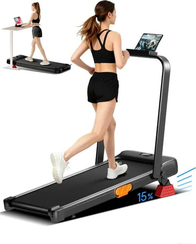 Vista 8 de 3-in-1 Walking Pad with 15% Incline, Portable Under Desk Treadmill, Foldable Treadmills for Home and Office, 2.5 HP Quiet Walking Pad Treadmill with