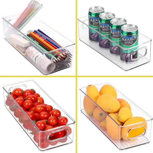 Vista 7 de Contenedor apilable de plástico para almacenamiento de alimentos con asas para despensa de cocina, gabinete, refrigerador, congelador, organizador