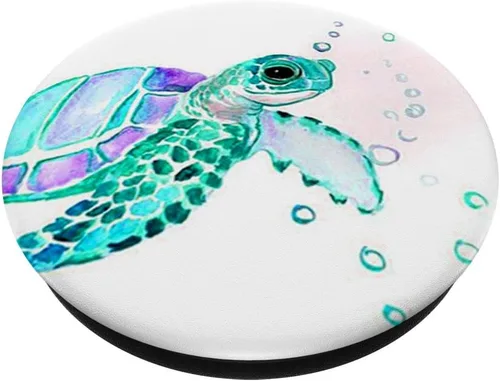 Vista 2 de Bonito diseño de acuarela de tortuga marina en popSockets blancos PopGrip: agarre intercambiable para teléfonos y tabletas