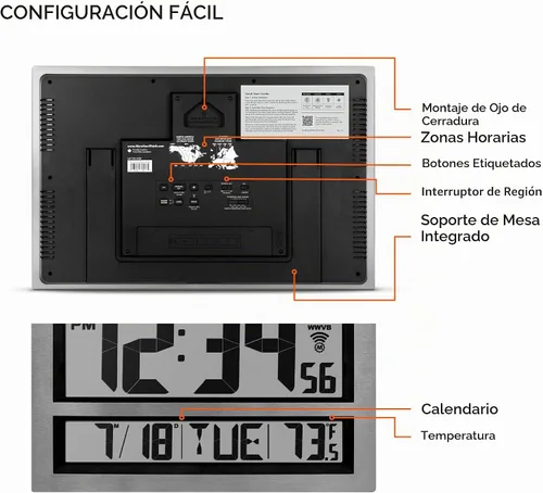 Vista 6 de Reloj MARATHON, modelo CL030025 Jumbo Atomic, de pared, con configuración y ajustes automáticos, con soporte y baterías incluidos