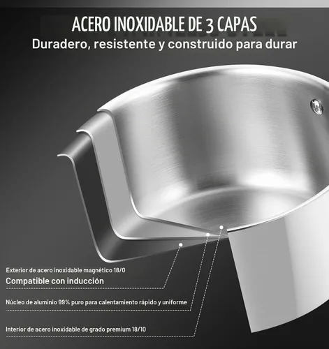 Vista 7 de KOCH SYSTEME CS Triply - Juego de cacerolas de acero inoxidable de 1 cuarto de galón, 2 cuartos y 3 cuartos de galón de acero inoxidable con tapa