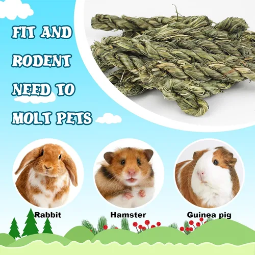 Vista 5 de Timothy - Juguetes masticables de heno para masticar, 12 piezas, bocadillos dentales naturales para conejos, conejitos y mascotas pequeñas