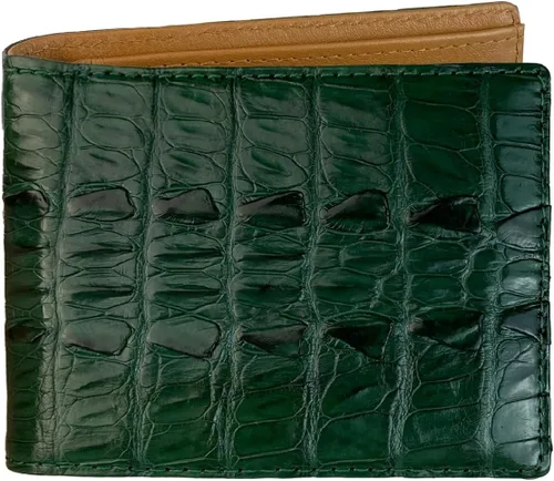 Vista 10 de HATA Billetera de piel plegable de cocodrilo para hombre, con bloqueo RFID, hecha a mano para papá, marido, hijo, profesor