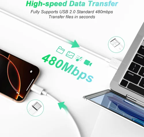 Vista 5 de Cable Carplay de coche para iPhone 15/16/17, cable de carga rápida USB A a USB C de 3 pies, paquete de 2 unidades compatible con Apple 17 Pro Max/16