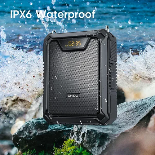 Vista 4 de SHIDU 30W Amplificador de voz con micrófono inalámbrico y auriculares de micrófono IPX6 Waterproof Amplifier Wireless & Wired Microphone Bluetooth