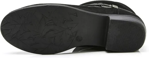 Vista 5 de VJH confort Botas de media pantorrilla para mujer, puntera redonda, tacón bajo, cómodo, holgado, con correa de hebilla y cremallera lateral