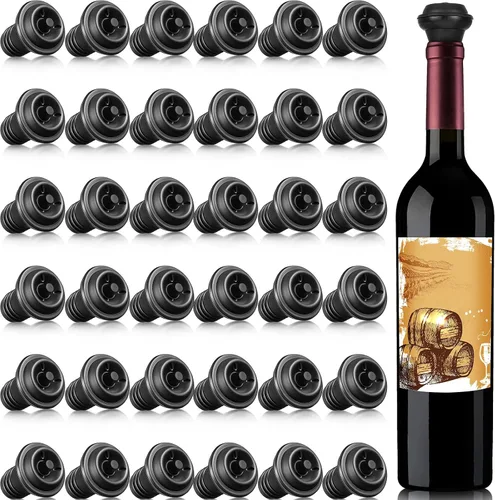 Vista 14 de Honoson 6 tapones de vino con bomba resellable, ahorro de silicona al vacío, práctico para suministros de cocina, herramientas de botella (negro)