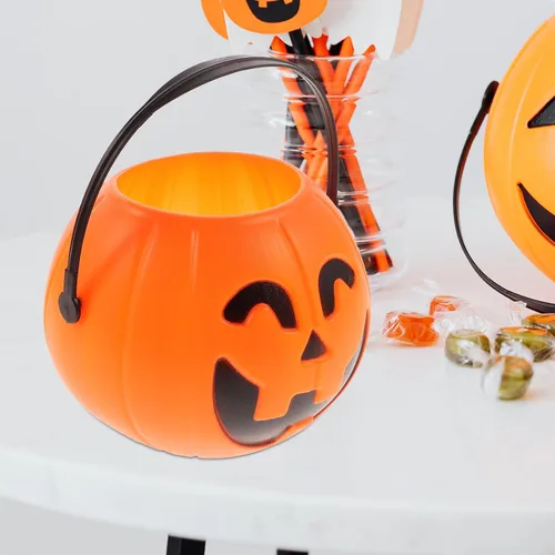 Vista 5 de TOYANDONA 3 piezas de calabaza cubo calabaza decoración mini decoración Halloween decoración adornos colgante de Halloween niños truco o trato