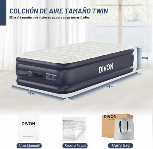 Vista 8 de Colchón de aire individual con bomba incorporada, colchón hinchable elevado de 18'' con autoinflado/desinflado en 2 minutos, colchón inflable