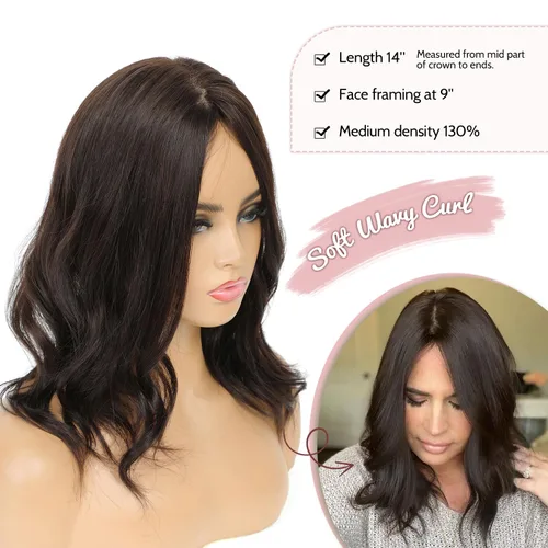 Vista 4 de PANEWAY Toppers para el cabello para mujer, cabello humano real, Remy con base de seda, base grande de 14 pulgadas, atado a mano, pieza gruesa