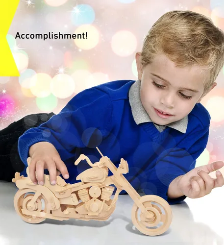 Vista 6 de Puzzled Rompecabezas 3D para motocicleta, kit de modelo de construcción de madera, divertido y educativo, juguete de madera para armar