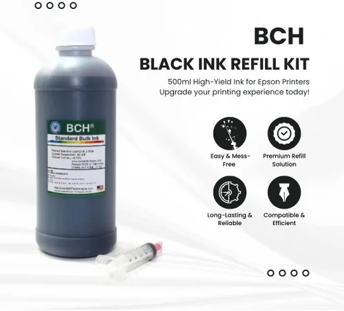 Vista 2 de BCH - Kit de recarga de tinta negra para impresoras de inyección de tinta Epson compatibles, 16.9 fl oz (16.9 fl oz), botella de repuesto de alto