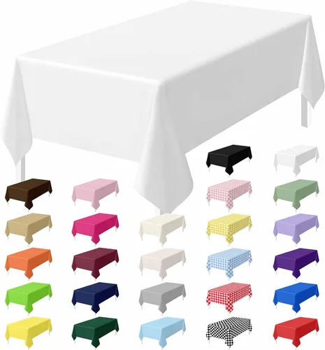 Vista 32 de HEIPINIUYE - Juego de 2 manteles desechables color beige, 54 x 108 pulgadas, de plástico, manteles impermeables rectangulares desechables