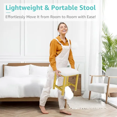 Vista 7 de Pequeño Taburete de Tocador, Lindos Taburetes de Tocador con Cojín, Silla de Tocador Blanca y Dorada para Espacios Pequeños, Sala de Estar, Oro