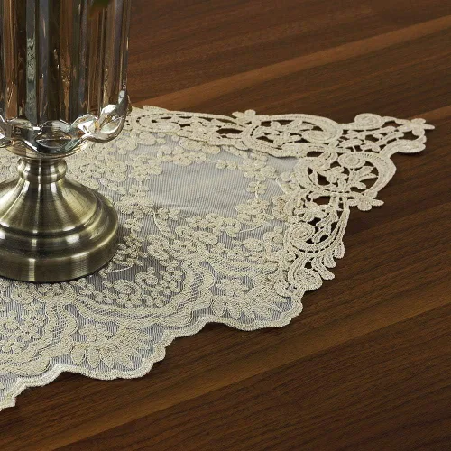 Vista 3 de ARTABLE Camino de mesa rectangular bordado de macramé de encaje con exquisito estilo vintage desgastado chic para mesas largas de cena de boda