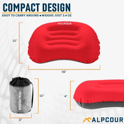 Vista 2 de Alpcour Almohada de camping – Almohada de dormir grande, inflable, ultraligera con diseño fácil de inflar, funda exterior impermeable suave y funda