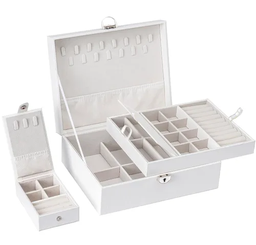 Vista 4 de Vickey Joyero organizador para mujeres y niñas, 2 en 1, cajas de joyería y organizadores, caja organizadora de joyas grande para anillos, pulseras