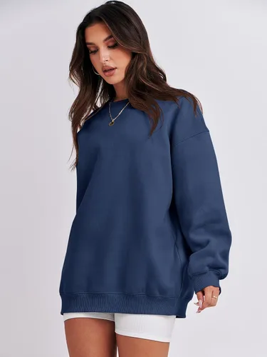 Vista 3 de ANRABESS Sudadera de gran tamaño para mujer, con cuello redondo, estilo Y2K, sudadera con capucha de forro polar, cómoda, camiseta informal, ropa