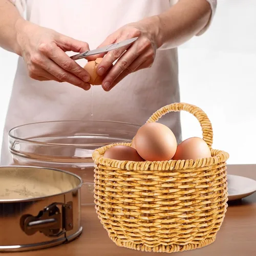 Vista 7 de 2 cestas de almacenamiento tejidas a mano, pequeña cesta colgante de ratán de imitación para cocina, baño, decoración de pared, organizador