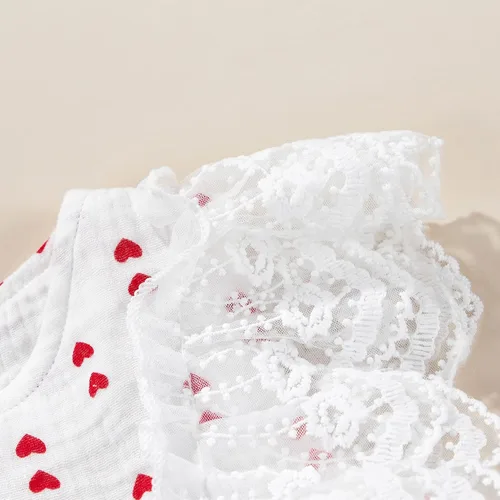 Vista 6 de Disfraz de tutú de tul de manga larga con estampado de corazón de terciopelo para niñas pequeñas, ropa de San Valentín