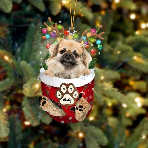 Vista 63 de Adornos personalizados de Pug cervatillo – Decoración personalizada para árbol de Navidad con patas de bolsillo de nieve