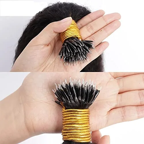 Vista 5 de Extensiones de cabello humano lacio tipo nano anillo, previamente unido, cabello Remy brasileño, microlink grueso, Yaki Nano anillo, extensiones