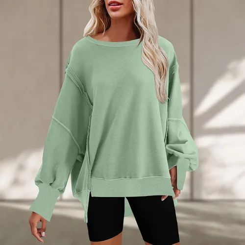 Vista 4 de SMIDOW Sudaderas de cuello redondo de gran tamaño para mujer, sudaderas con capucha para otoño 2023 a la moda, ropa cálida Y2K, casual