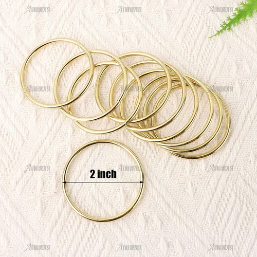 Vista 2 de AUEAR, Paquete de 10 anillos de metal atrapasueños de 2 pulgadas, anillos de macramé para manualidades, manualidades, hogar, color dorado