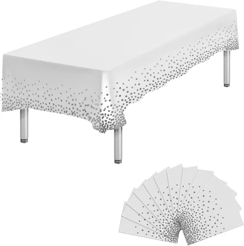 Vista 16 de Paquete de 4 manteles de plástico desechables azules y dorados para mesa rectangular, manteles desechables de 54 x 108 pulgadas, manteles