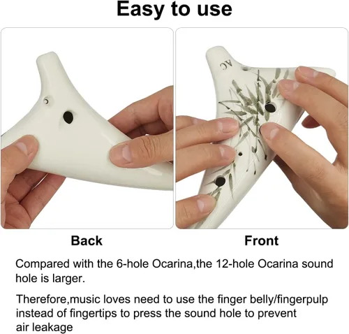 Vista 6 de SENHAI Instrumento Ocarina de 12 agujeros, instrumento musical Ocarina de cerámica con partitura musical, cordón y bolsa protectora de regalo