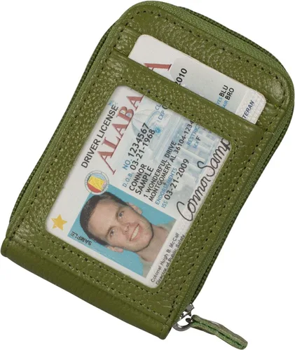 Vista 2 de Billetera con cierre de cuero genuino con tarjetero con bloqueador de señal RFID, S, Verde
