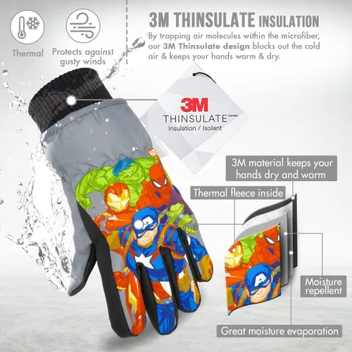 Vista 2 de Spiderman - Guantes de nieve para niños, guantes de hombre araña, guantes impermeables Thinsulate 3M, guantes de invierno para niños