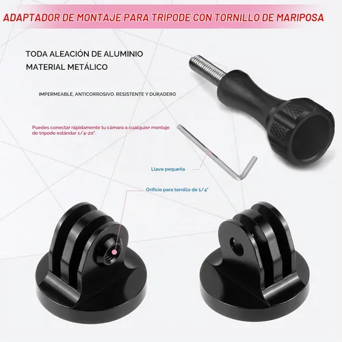 Vista 3 de Niewalda Adaptador de montaje de trípode de aluminio, soporte de adaptador de trípode, compatible con cámaras de acción GoPro Hero 9, 8, 7, 6, 5, 4
