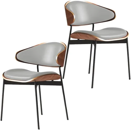 Vista 28 de YVYKFZD Juego de sillas de comedor de mediados de siglo, silla de comedor con respaldo curvado y patas de metal, sillas de cocina tapizadas de Negro
