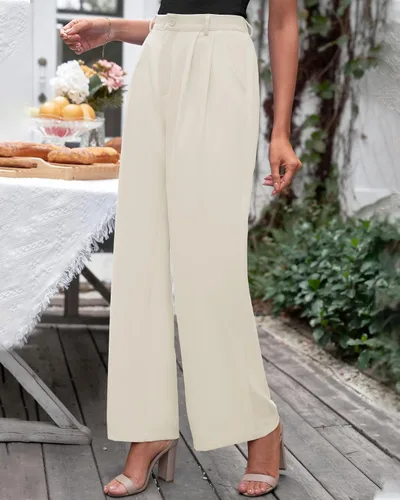 Vista 3 de GRAPENT - Pantalones de pierna ancha para mujer, pantalones de vestir holgados de tiro alto para oficina, trabajo, negocios o uso informal