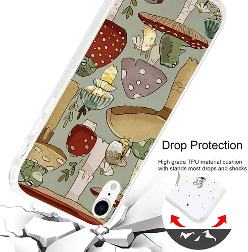 Vista 4 de Funda para teléfono con diseño de hongos y rana para iPhone XR, bonita funda protectora de TPU a prueba de golpes con diseño de rana y hongos