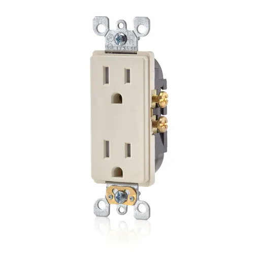 Vista 2 de Leviton Receptáculo dúplex Decora de 15 amperios y 125 voltios, resistente a manipulaciones, hoja recta, conexión a tierra, T5325-SI, marfil