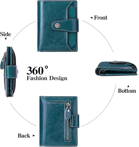 Vista 4 de FALAN MULE - Cartera de cuero auténtico para mujer pequeña plegable compacta con interferencia de radiofrecuencia RFID