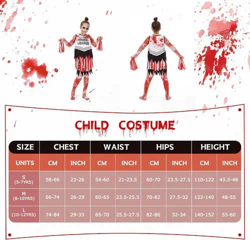 Vista 3 de HPMNS Disfraz de animadora zombi para niños, talla L