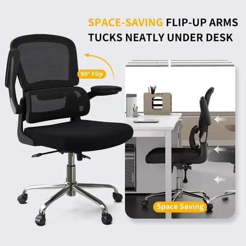 Vista 4 de Logicfox Silla de oficina ergonómica con soporte lumbar 2D adaptable y brazos abatibles, silla de escritorio de malla transpirable para aliviar