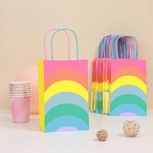 Vista 4 de Cmecial Juego de bolsas de regalo (paquete de 18) – Papel arcoíris a granel tamaño pequeño – Fiesta, cumpleaños, baby shower, Acción de Gracias