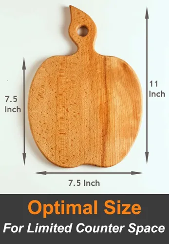 Vista 2 de ECOSALL Tabla de cortar de madera maciza en forma de manzana con mango para frutas, verduras, queso, pequeña tabla de pan de madera, plato