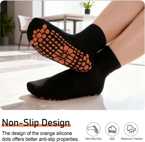 Vista 3 de GRPSKCOS Calcetines antideslizantes para hombre, calcetines de casa con empuñaduras, 3 pares antideslizantes para yoga, pilates, azulejos, pisos