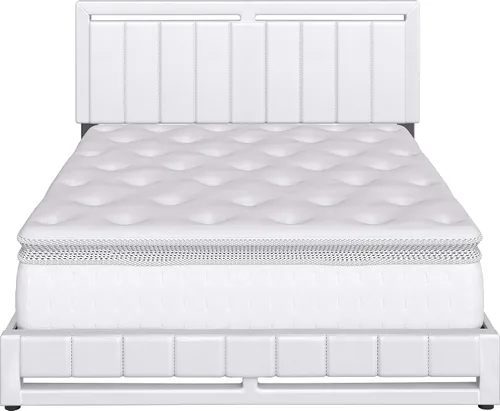 Vista 7 de Beaumont - Cama de plataforma tapizada con cabecero, base de colchón con 14 soportes de listones de madera, no requiere somier, piel sintética