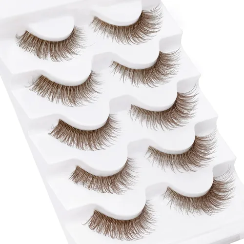 Vista 7 de Veleasha Kit de pestañas marrones con pegamento y pinzas, pestañas de ojo de gato, aspecto natural, pestañas postizas 3D con banda transparente