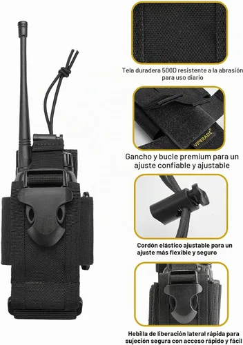 Vista 6 de VIPERADE MOLLE Funda de Radio - Funda Universal para Walkie Talkie para Cinturón de Servicio y Chaleco, Soporte de Radio Táctico para Baofeng Negro