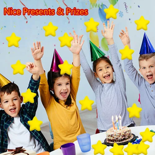 Vista 6 de 24 bolas de estrés de estrella, mini bolas de espuma para apretar, juguetes amarillos para aliviar la ansiedad para recompensas escolares, premios