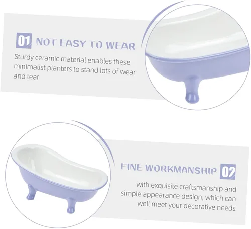 Vista 9 de Maceta de cerámica con forma de bañera, bonita maceta para suculentas para jardinería interior, maceta decorativa para estante de baño, maceta única